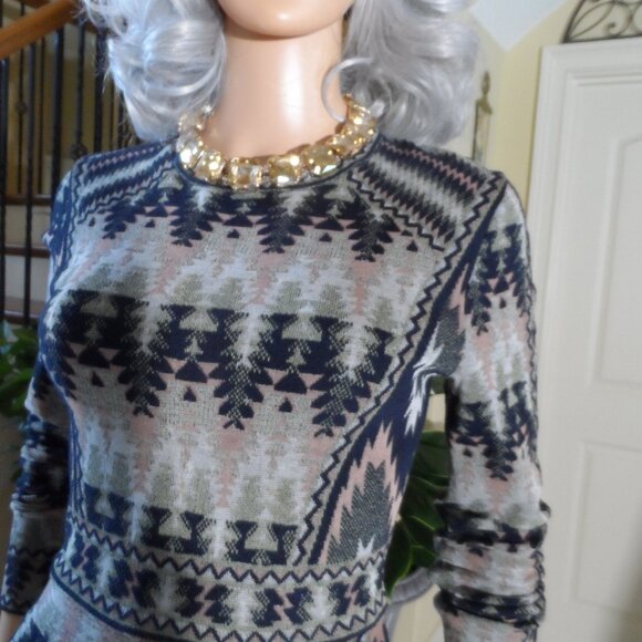 M Missoni Black-Pink Multi Zig-Zag Print Fit & Flare Long Sleeves Dress Size 4 - Picture 10 of 16